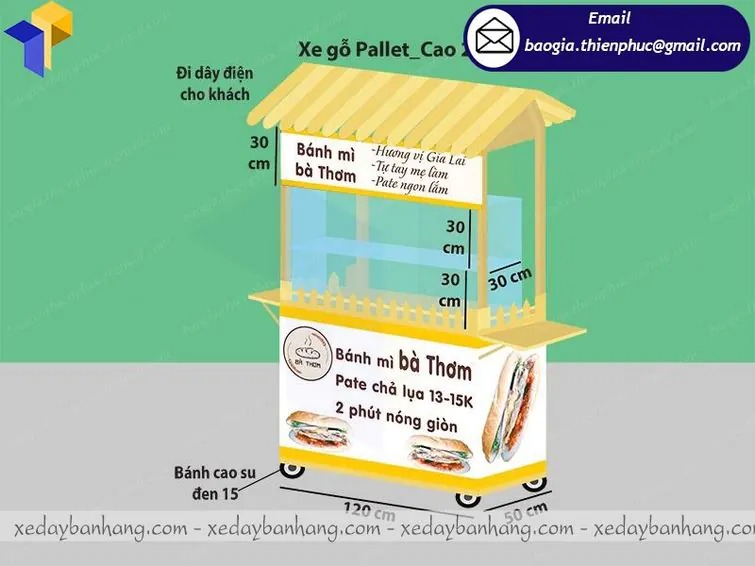 báo giá xe đẩy bán bánh mì bằng gỗ