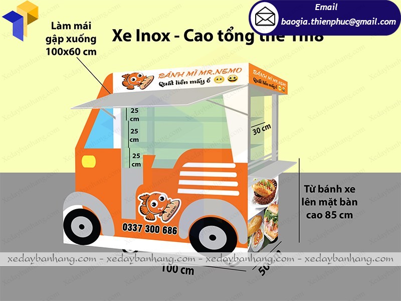 Xe bán bánh mì bằng inox lưu động giá rẻ