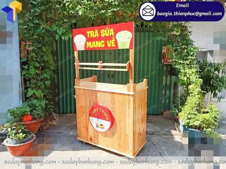 đóng xe trà sữa take away bằng gỗ