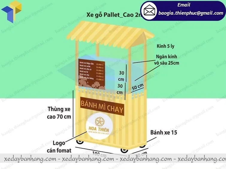 giá xe gỗ bán bánh mì lưu động