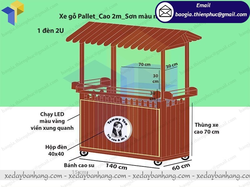 thiết kế xe gỗ bán trà sữa