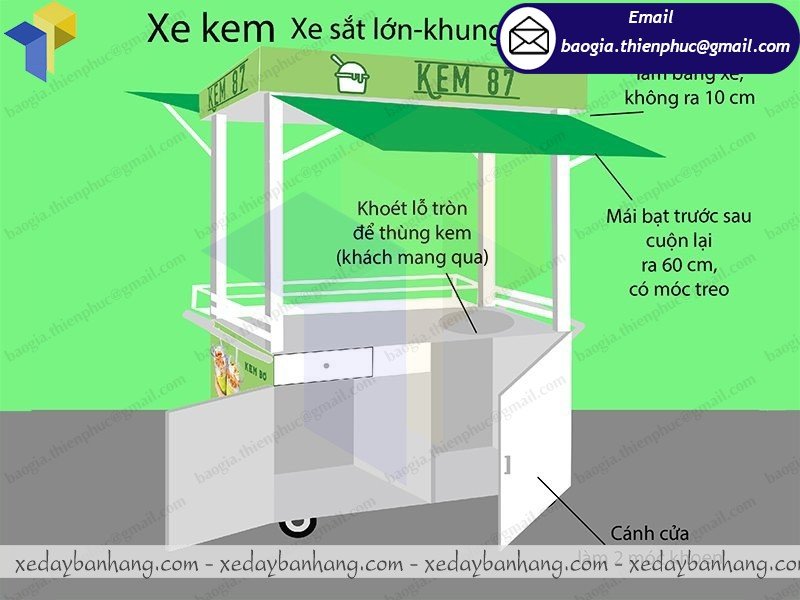 xe bán kem bằng sắt  giá rẻ