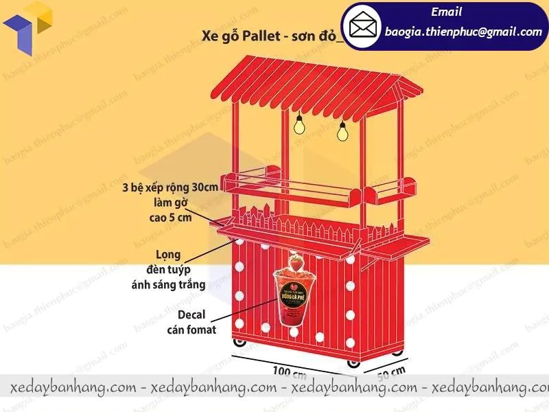 xe bán trà dâu bằng gỗ