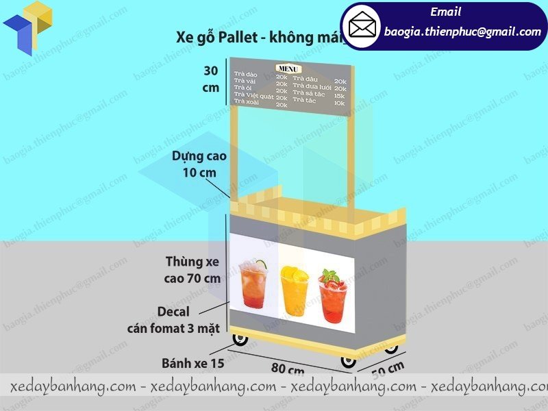 xe đẩy bán trà trái cây bằng gỗ pallet