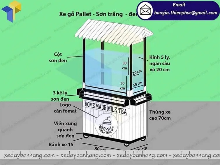 xe gỗ bán trà sữa nhỏ gọn đẹp