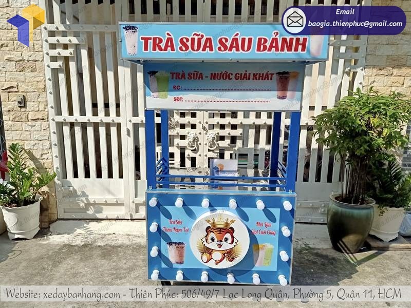 xe trà sữa ăn vặt inox