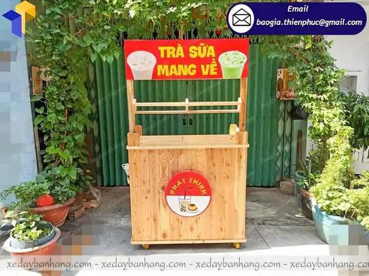 xe trà sữa take away bằng gỗ